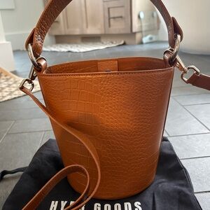 Tan Croc-Embossed Crossbody Bag